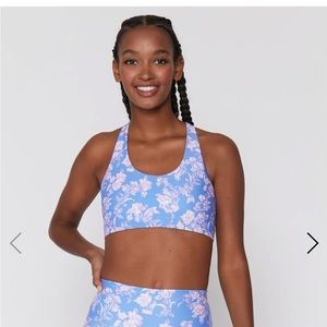Spiritual Gangster Pink Flowers: Verve Eco Jersey Sports Bra. JACARANDA PRINT